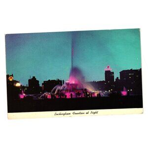 Buckingham Fountain Nighttime Chicago Illinois Vintage Postcard Lighting Display